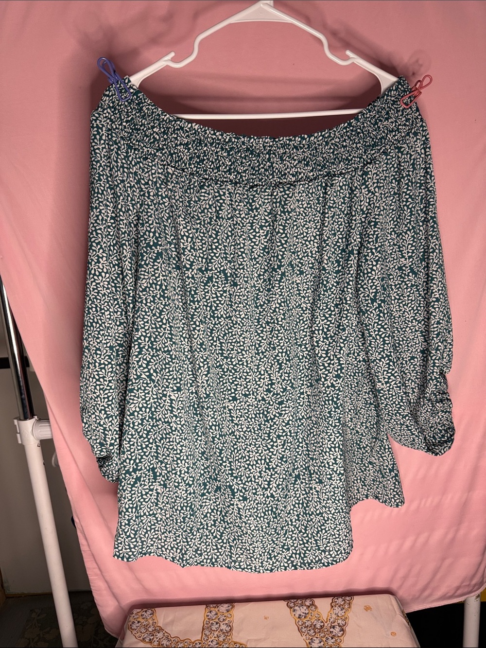 Amazon Green Floral Off-Shoulder Blouse